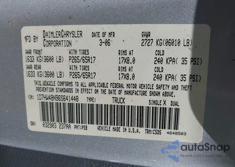 2006 Dodge Dakota Slt from USA, damaged, VIN 1D7HW48N96S641448